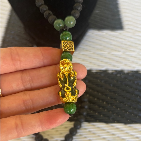 Handmade Black Natural Stone/Green Gold Dragon “22” in Necklace / Bracelet Set. - Picture 3 of 6